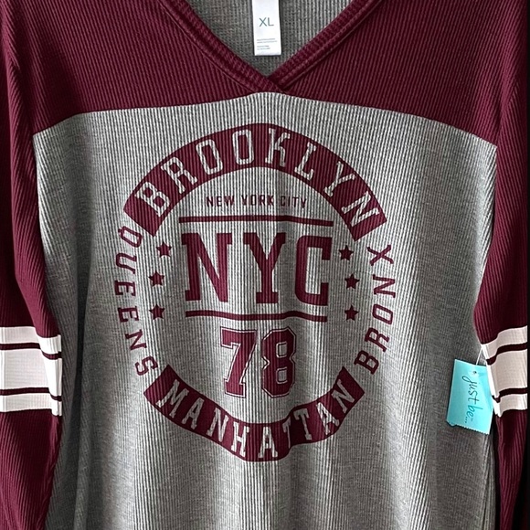 just be NYC Thermal Football Style V-neck Hooded Long Sleeve Shirt - Picture 3 of 16